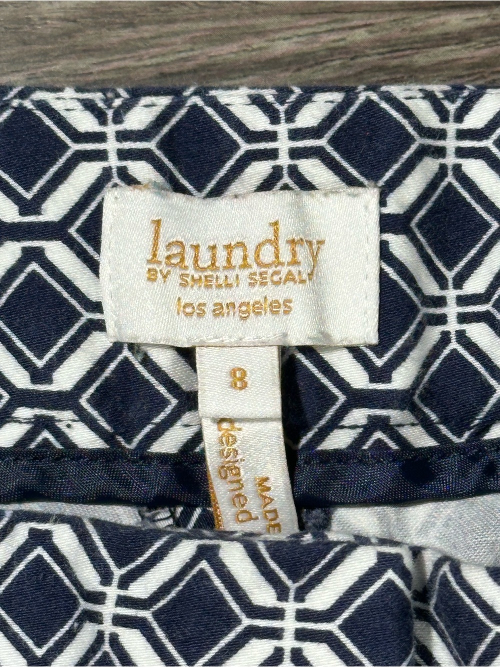LAUNDRY BY SHELLI SEGAL Navy & White Geometric Print Flat Front Cropped Pants 8 - Picture 5 of 11